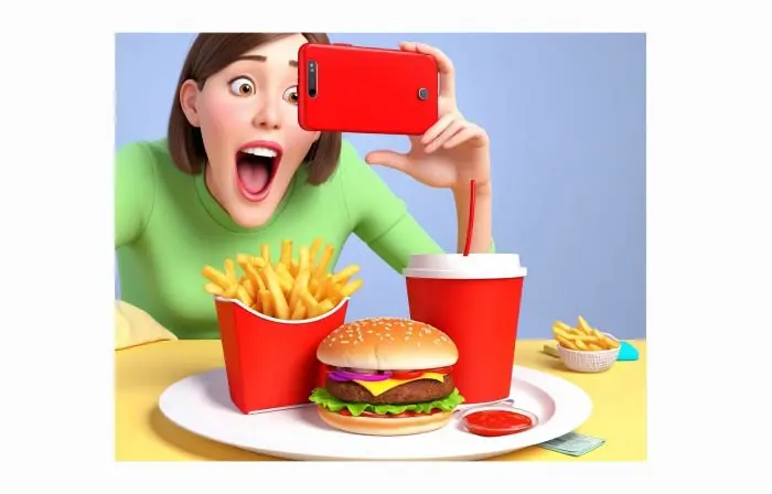 Girl Taking Snap of Meal 3D Graphic Illustration